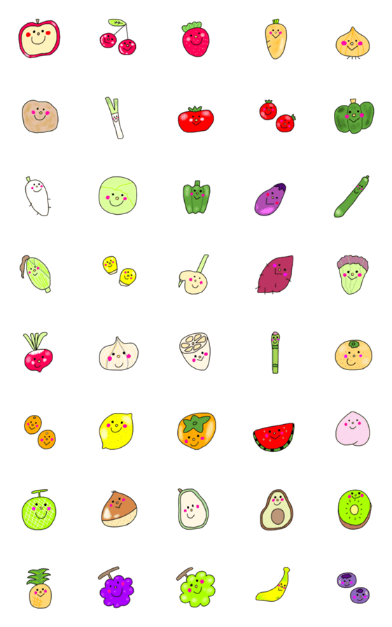 [LINE絵文字]野菜と果物ニコニコ 絵文字の画像一覧