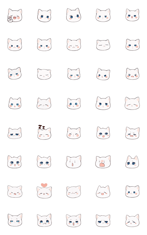 [LINE絵文字]White_Cat Emoji 2の画像一覧