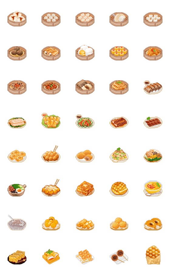 [LINE絵文字]Hong Kong style dim sum (pixel art)の画像一覧