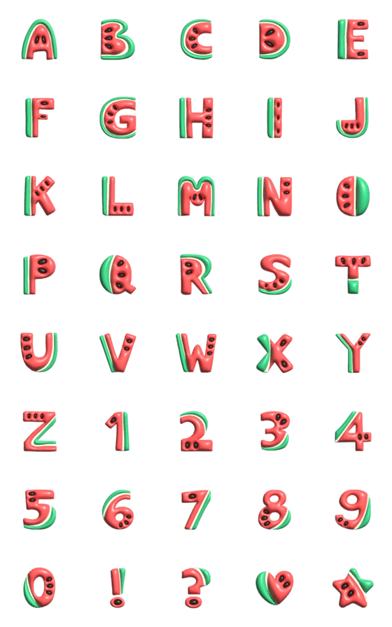 [LINE絵文字]Watermelon Font 3Dの画像一覧