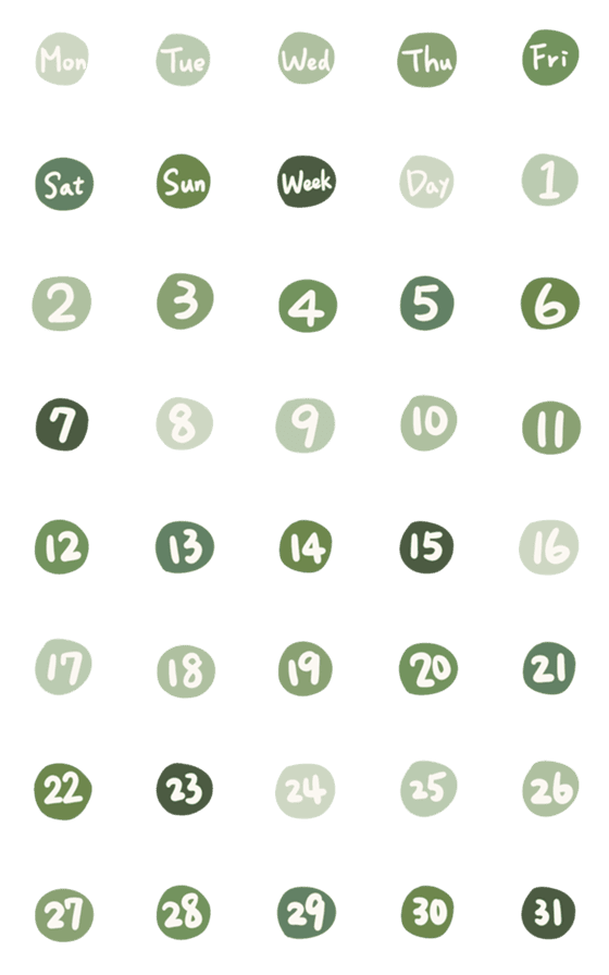 [LINE絵文字]Date ＆ Number - Green Colorの画像一覧