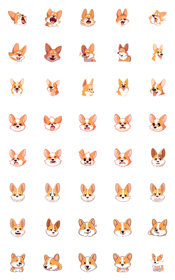 [LINE絵文字]Exaggerated Corgi Expression Stickersの画像一覧