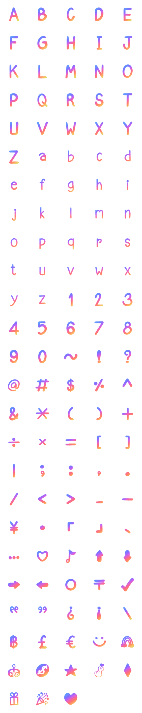 [LINE絵文字]Soft Rainbow English Alphabets A-Zの画像一覧