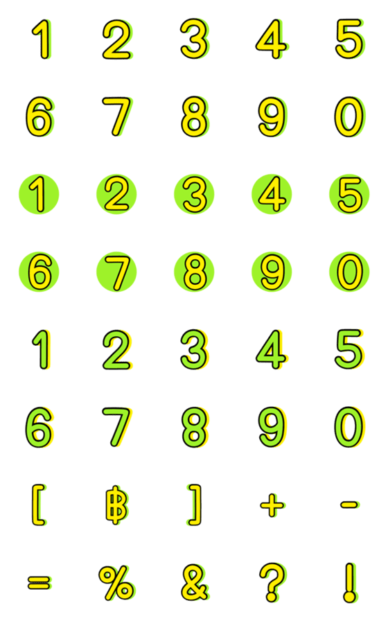 [LINE絵文字]Numbers emoji green yellowの画像一覧