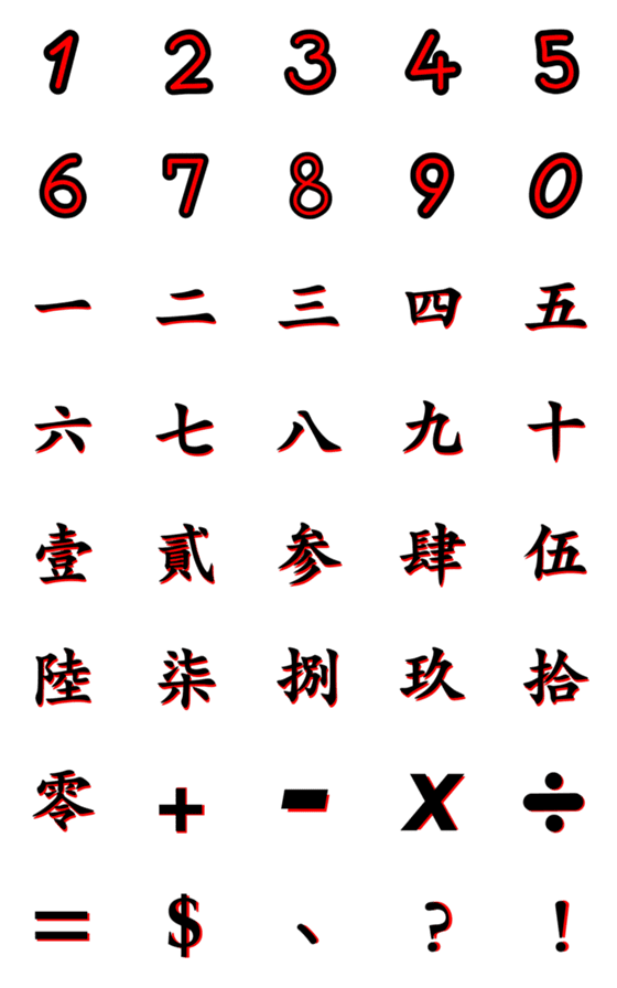 [LINE絵文字]Handwritten simple red and black numbersの画像一覧