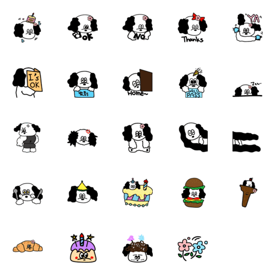 [LINE絵文字]03 black and white puppyの画像一覧