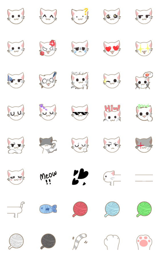 [LINE絵文字]Crazy White catの画像一覧