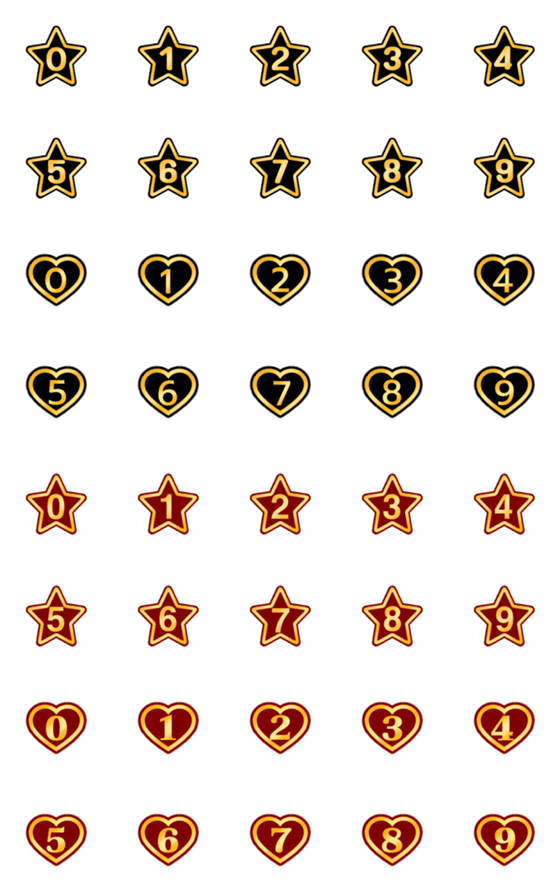 [LINE絵文字]Luxurious numbers, stars+heartsの画像一覧