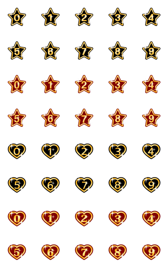 [LINE絵文字]Luxurious numbers,hearts+star,glitterの画像一覧