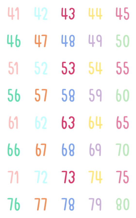 [LINE絵文字]Cute numbers 41-80 no.2の画像一覧