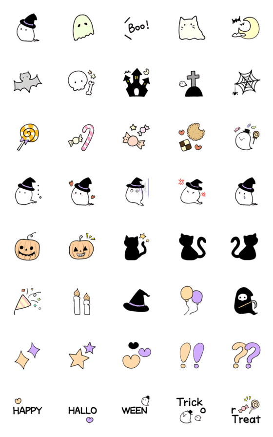 [LINE絵文字]ハロウィンの可愛いパステル絵文字の画像一覧