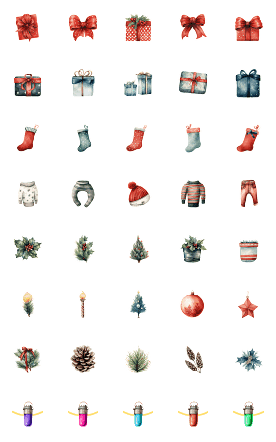 [LINE絵文字]Christmas things watercolor styleの画像一覧