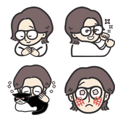 [LINE絵文字] middle part bangs with glassesの画像