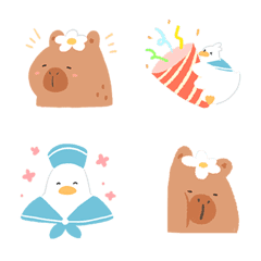 [LINE絵文字] Capybara ＆ Ducks:  :-)の画像