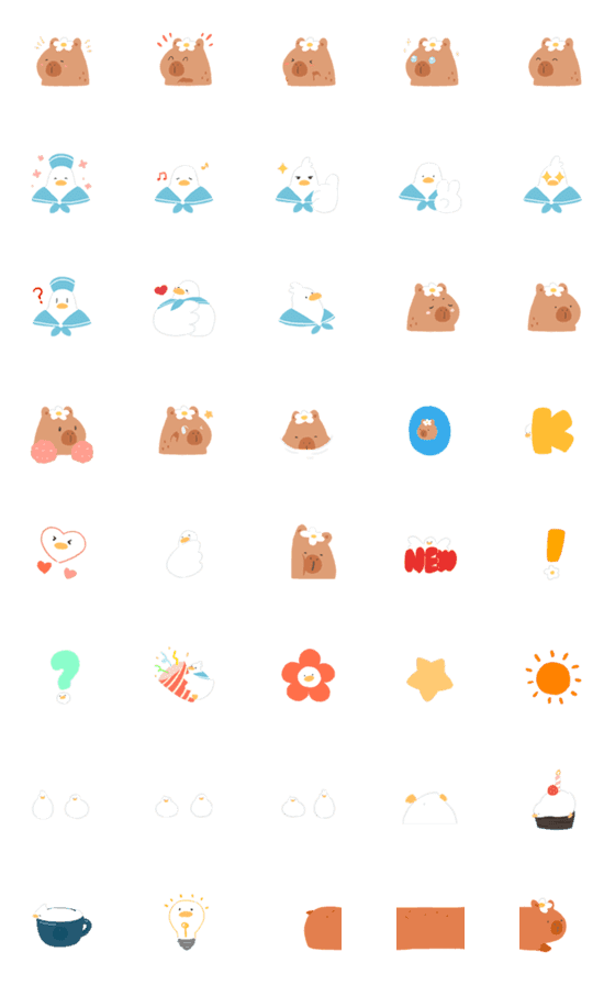 [LINE絵文字]Capybara ＆ Ducks:  :-)の画像一覧