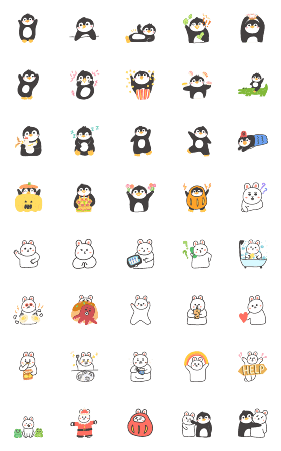 [LINE絵文字]Animated Penguin and Rabbitの画像一覧