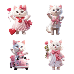 [LINE絵文字] White cat, intelligent, cute emojiの画像