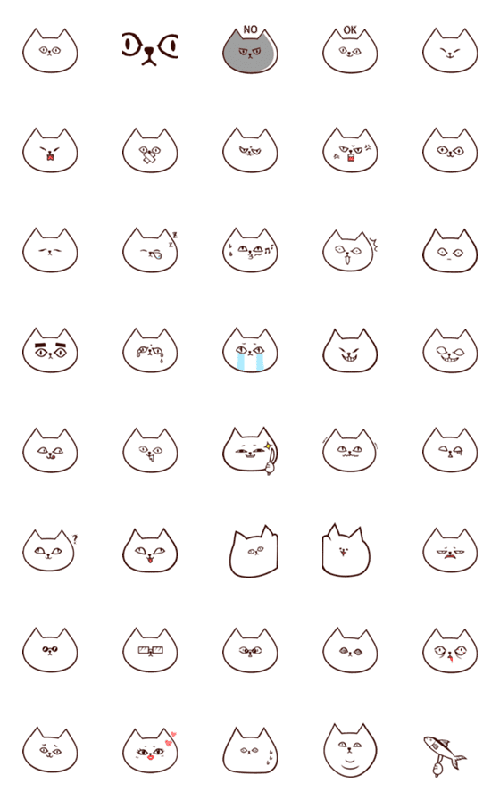 [LINE絵文字]Big-faced white cat emoticon stickerの画像一覧