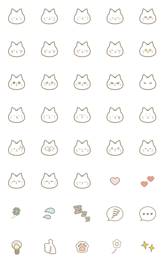 [LINE絵文字]白ねこの表情スタンプの画像一覧