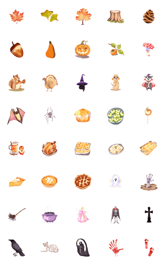 [LINE絵文字]cute watercolor fall ＆ autumn emojisの画像一覧