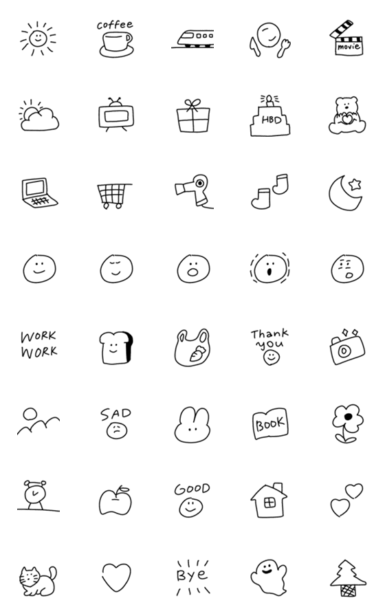 [LINE絵文字]シンプルな毎日使える落書き絵文字35の画像一覧