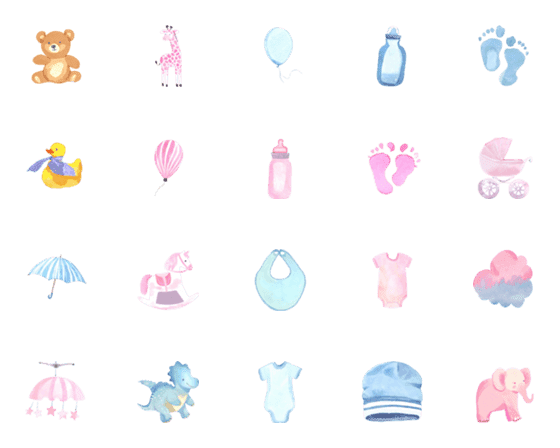 [LINE絵文字]cute watercolor baby shower emojisの画像一覧