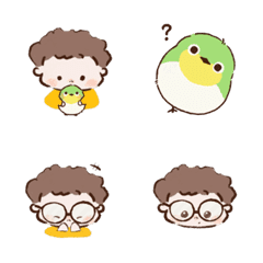 [LINE絵文字] little boy and his birdの画像