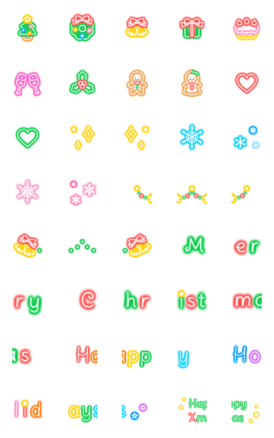 [LINE絵文字]カラフル★ネオン絵文字(クリスマス)の画像一覧