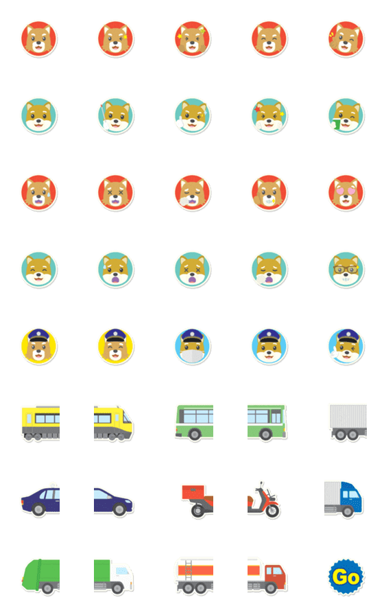 [LINE絵文字]わんことはたらく乗り物 シール 絵文字の画像一覧