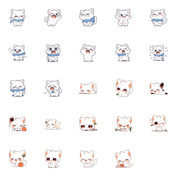 [LINE絵文字]White Cat Emoji vol.1の画像一覧