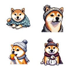 [LINE絵文字] ドット絵 冬の柴犬 絵文字 40種の画像