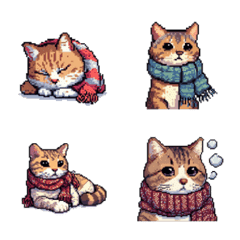 [LINE絵文字] ドット絵 冬のキジトラ 猫 40種 定番の画像