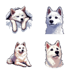 [LINE絵文字] ドット絵 シベリアンハスキー 白 40種 日常の画像