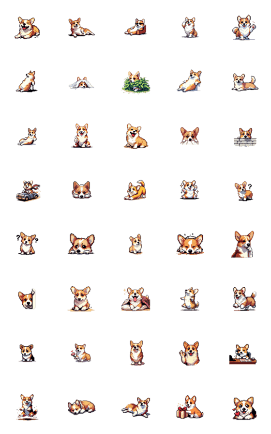 [LINE絵文字]日常 ドット絵 コーギー 40種 犬 イヌの画像一覧