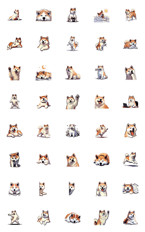 [LINE絵文字]ドット絵 秋田犬 40種の画像一覧