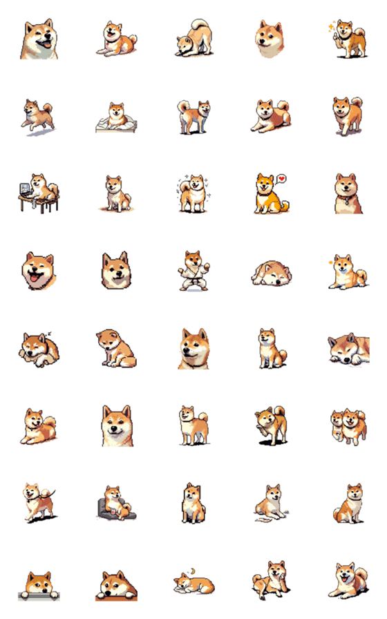 [LINE絵文字]ドット絵 柴犬 しばけん 日常の画像一覧