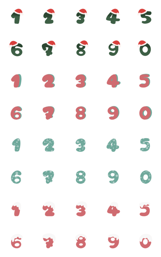 [LINE絵文字]Emoji Number Christmas Color V.3の画像一覧