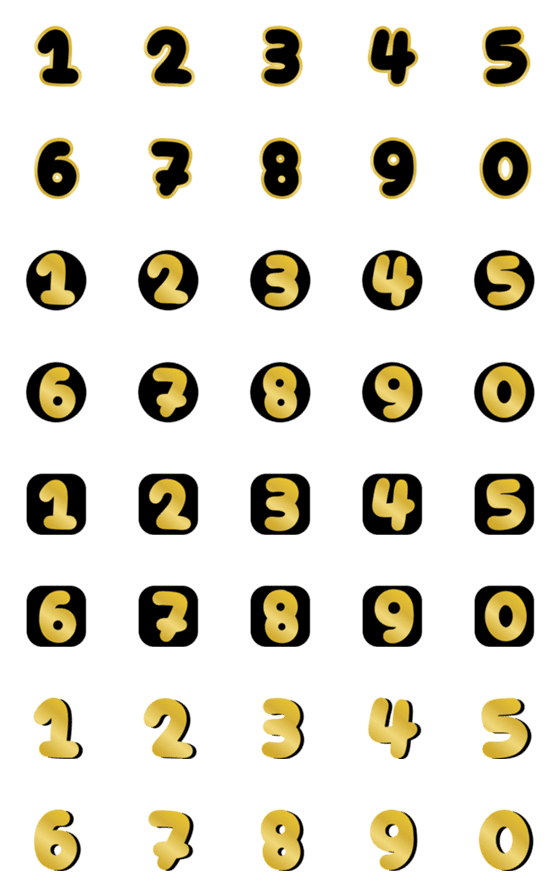 [LINE絵文字]Emoji numbers black gold cute classicの画像一覧