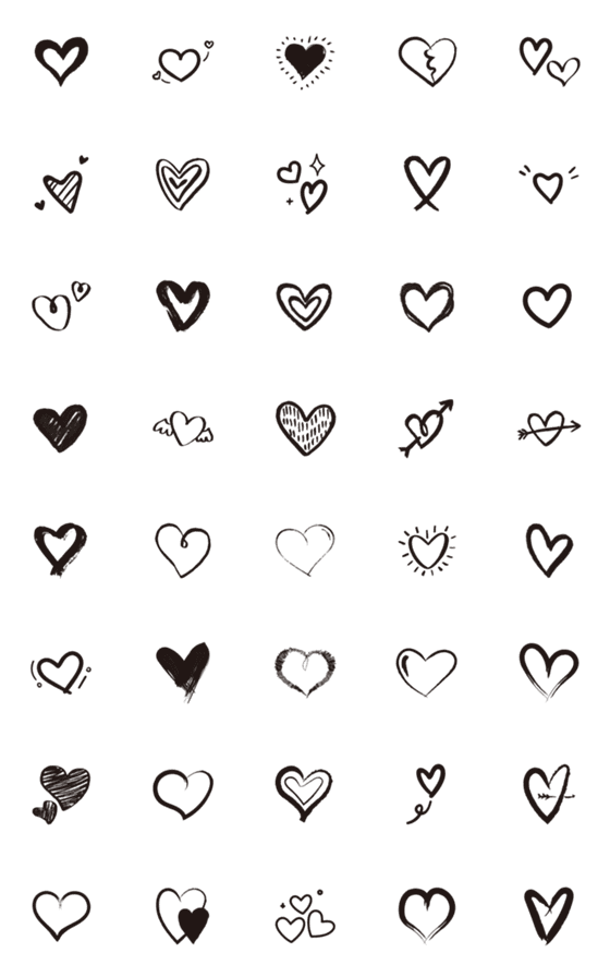 [LINE絵文字]Black White cute heart stickers emojiの画像一覧