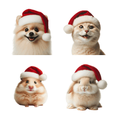 [LINE絵文字] いぬねこ＆ハムウサたちのクリスマスサンタの画像