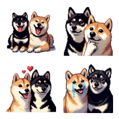 [LINE絵文字] ドット絵 なかよし 柴犬 黒柴 絵文字の画像