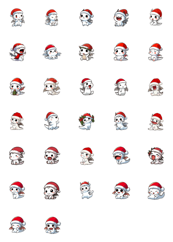 [LINE絵文字]クリスマス - 可愛い白い龍 2の画像一覧