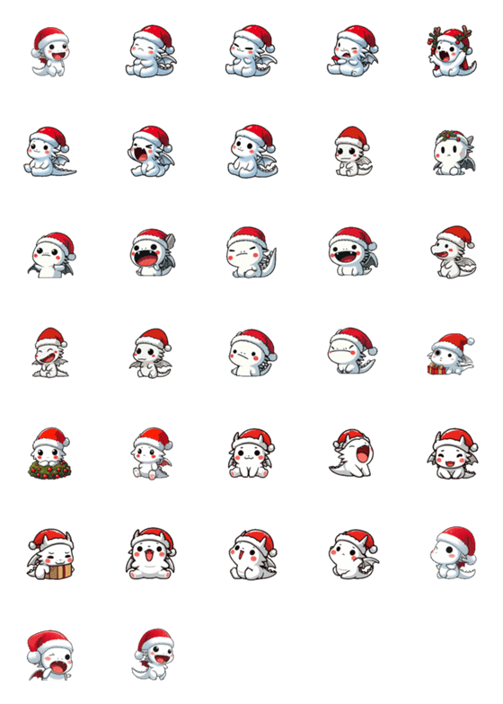 [LINE絵文字]クリスマス - 可愛い白い龍 1の画像一覧