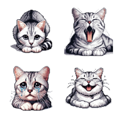 [LINE絵文字] ドット絵 サバトラ 猫 絵文字 40種の画像