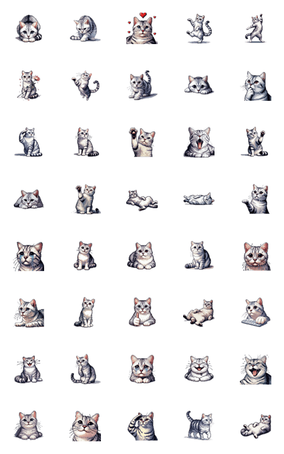 [LINE絵文字]ドット絵 サバトラ 猫 絵文字 40種の画像一覧