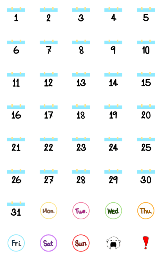[LINE絵文字]Calender Date＆Dayの画像一覧