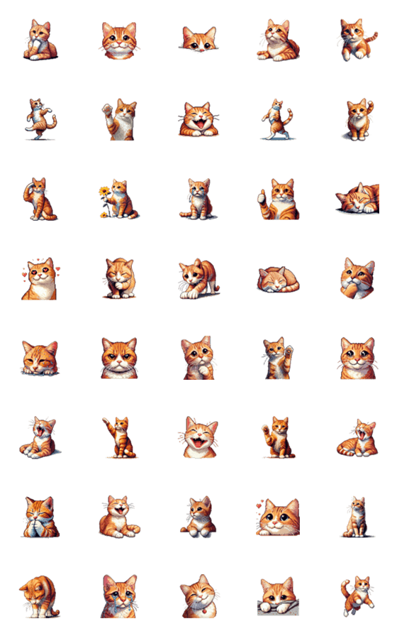 [LINE絵文字]ドット絵 キジトラ 猫 絵文字 40種の画像一覧