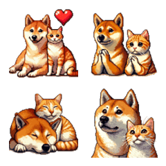 [LINE絵文字] なかよしな柴犬とキジトラ ドット絵の画像