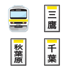 [LINE絵文字] 東京〜千葉 黄色い電車と駅名標〔縦〕の画像