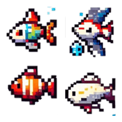 [LINE絵文字] 魚のドット絵風2の画像